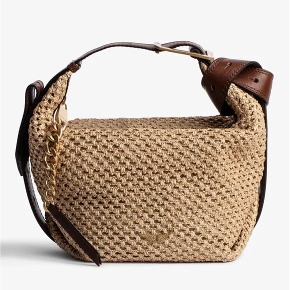 Zadig Voltaire Le Cecilia Bag, Like New! Gold cotton knit/brown leather - Main Image